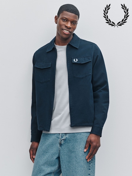 Fred Perry Blue Twill Zip Through Overshirt (F56980) | £145