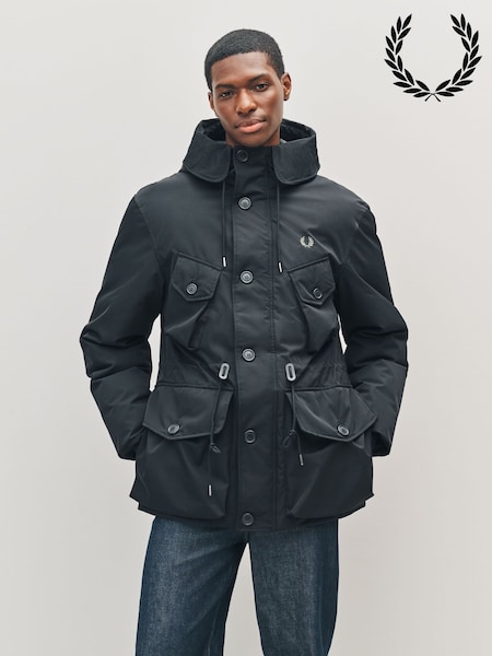 Fred Perry Black Patch Pocket Puffer Jacket (F56981) | £275