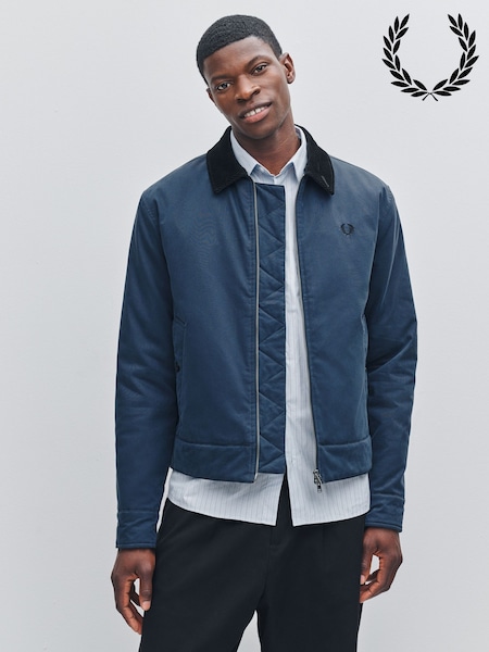 Fred Perry Blue Cotton Caban Jacket (F56990) | £195