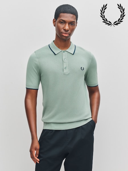 Fred Perry Green Pique Stitch Knitted Shirt (F56993) | £95