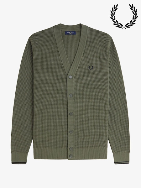 Fred Perry Green Waffle Stitch Cardigan (F56995) | £140