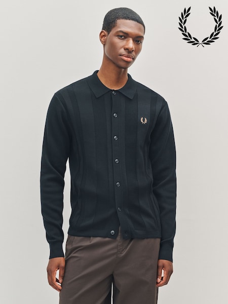 Fred Perry Black Button Through Knitted Shirt (F57002) | £150