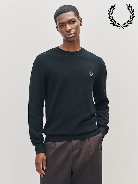 Fred Perry Black Pique Stitch Jumper (F57014) | £100