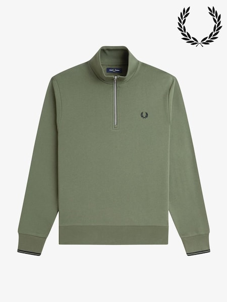 Fred Perry Green Half Zip Sweatshirt (F57020) | £95