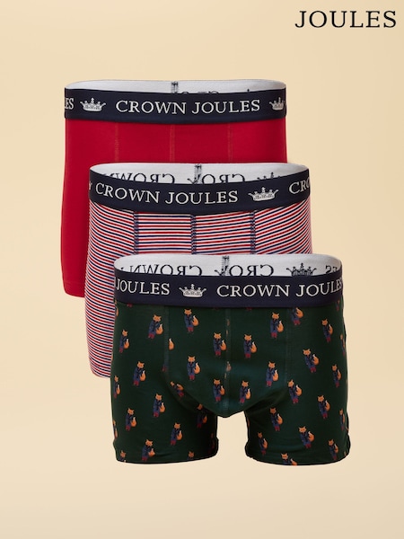 Joules Crown Joules Green/Orange Pack of Three Cotton Jersey Boxer Shorts (F57070) | £25