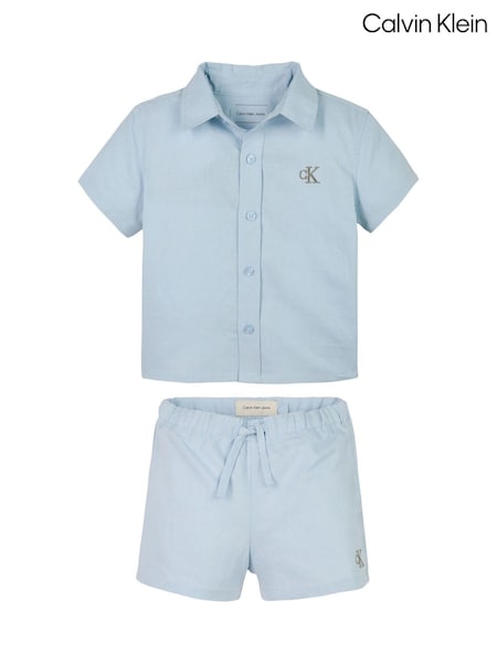 Calvin Klein Blue Soft Linen Shorts Set (F57138) | £75