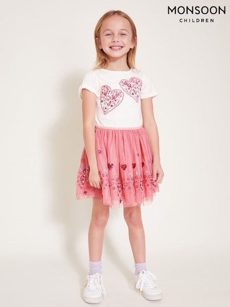 Monsoon Pink Heart Embroidered Disco Dress (F57153) | £38 - £43