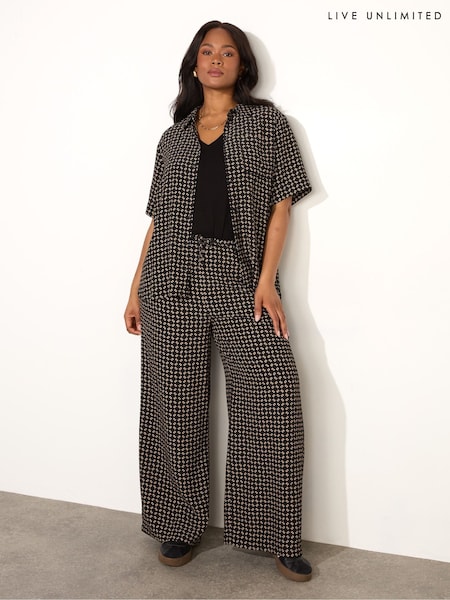 Live Unlimited Black Curve Geo Print Drawstring Trousers (F57194) | £69
