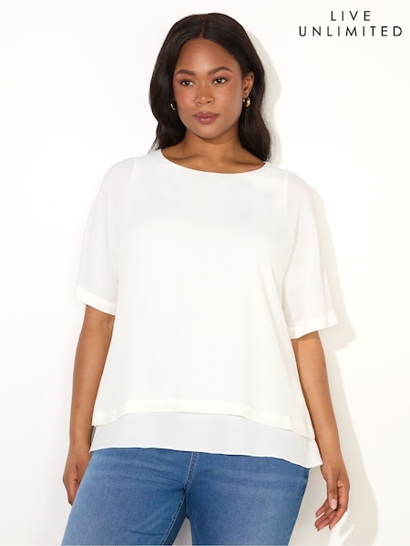 Live Unlimited Cream Curve Woven Overlay Top (F57203) | £59