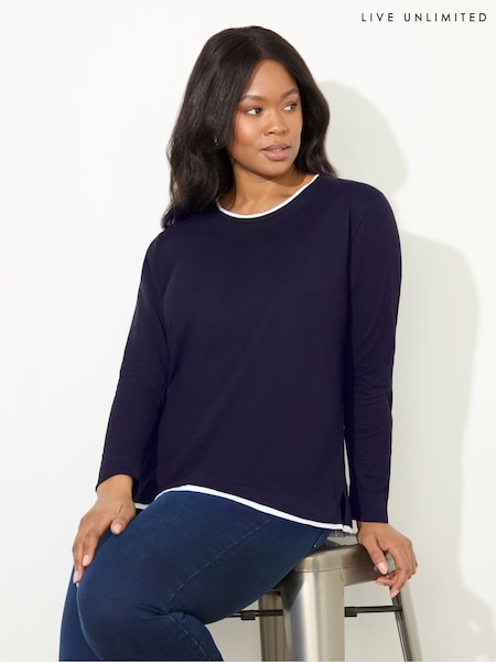 Live Unlimited Blue Curve 100% Cotton Slub Contrast T-Shirt (F57211) | £45