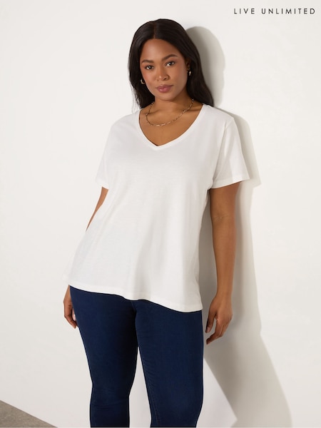 Live Unlimited White Curve 100% Cotton Slub V-Neck T-Shirt (F57230) | £35