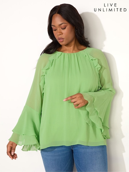 Live Unlimited Green Curve Frill Ruffle Blouse (F57244) | £75