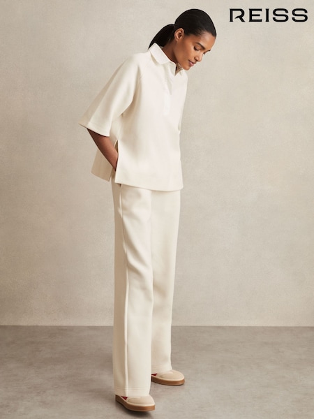 Reiss Ivory Gaia Cotton-Blend Interlock Wide-Leg Joggers (F57256) | £120
