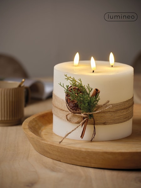 Lumineo Cream LED Christmas Candle 3 Wick With Hessian Wrap (F57267) | £20