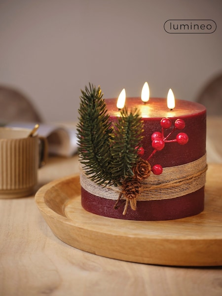 Lumineo Red LED Christmas Candle 3 Wick With Hessian Wrap (F57271) | £20