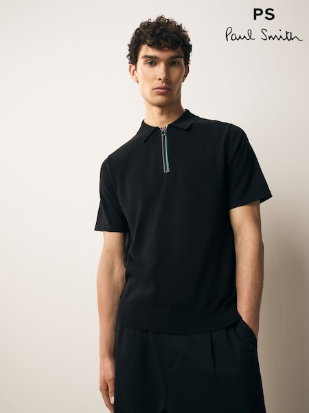 PS Paul Smith Regular Fit Knitted Black Polo Shirt (F57397) | £150