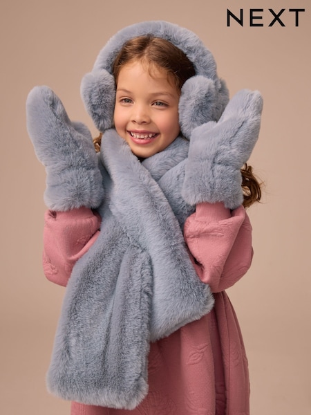Grey Faux Fur Mittens (3-16yrs) (F57414) | £9 - £10