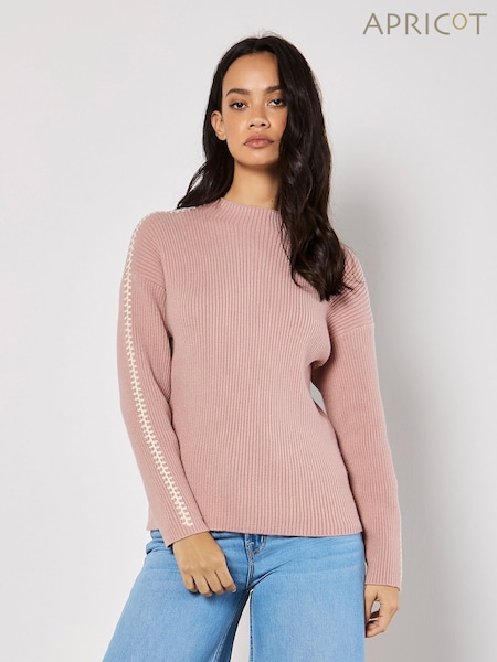 Apricot Pink Blanket Stitch Ribbed Jumper (F57452) | £40