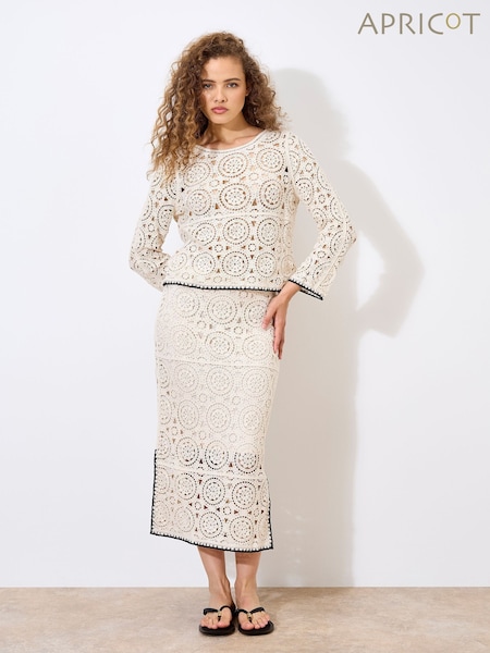 Apricot Natural Circles Bell Sleeve 100% Cotton Crochet Top (F57458) | £40