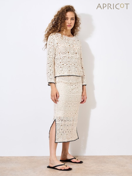 Apricot Natural Circles Crochet Midi Skirt (F57459) | £40