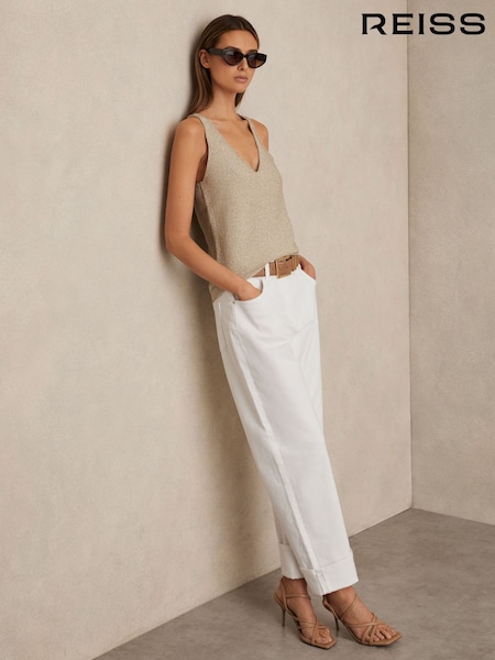 Reiss White Belinda Petite Straight Leg Turn Up Jeans (F57561) | £140