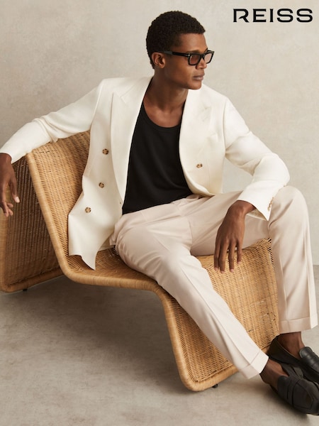 Reiss Ecru Elite Tapered Turn-Up Trousers (F57563) | £148