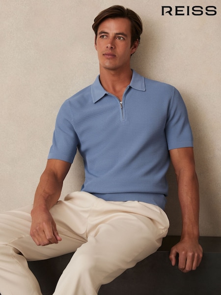 Reiss Blue Regis Textured Half Zip Polo Shirt (F57566) | £98