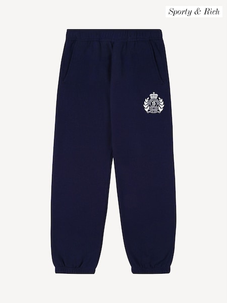 Sporty & Rich Blue Kids H&W Crest Sweatpants (F57672) | £100