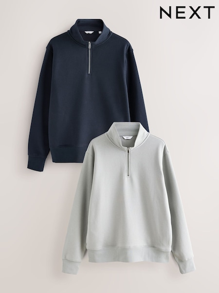 Navy Blue/Green Jersey Cotton Rich Quarter Zip Sweatshirts 2 Pack (F57697) | £60