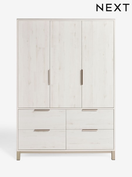 White Bronx Oak Effect Triple, 4 Drawers Wardrobe (F57724) | £725