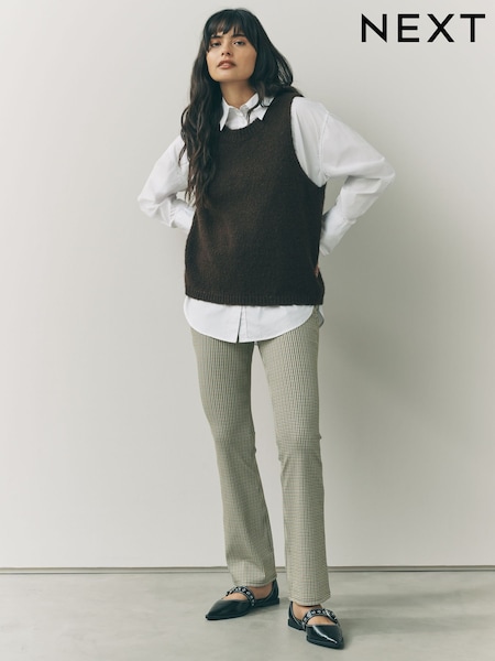 Neutral Dogtooth Check Jersey Bootcut Leggings (F57771) | £26
