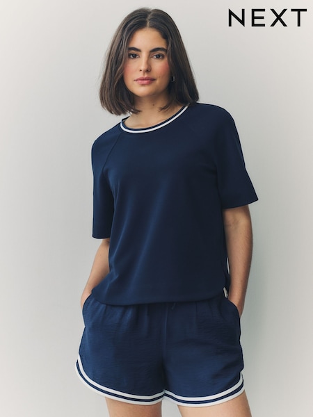 Navy Contrast Neck Trim Crepe Boxy T-Shirt (F57815) | £24