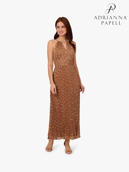 Adrianna Papell Print Pleat Ankle Brown Dress (F57859) | £199