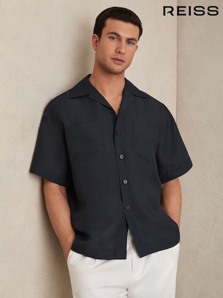 Reiss Navy Wrexham Organza Twin-Pocket Oversize Shirt (F57886) | £110