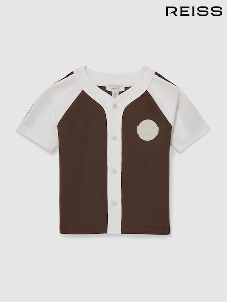 Reiss Chocolate Brown / Off White Nori 13-14 yrs Cotton Waffle-Knit Badge Shirt (F57892) | £44