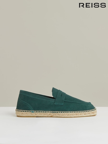 Reiss Light Teal Cannes Suede Penny-Strap Espadrilles (F57909) | £128