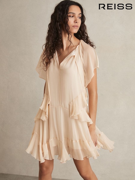 Reiss Pink Short Ruffle Flippy Dress (F57925) | £198