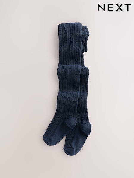 Navy Blue Longer Length Cotton Rich Cable Tights (F57934) | £6 - £7.50
