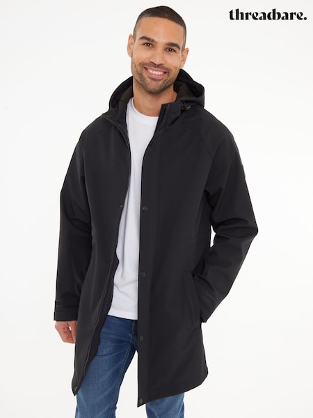 Threadbare Black Stretch Hooded Tie Waist Coat (F57948) | £50