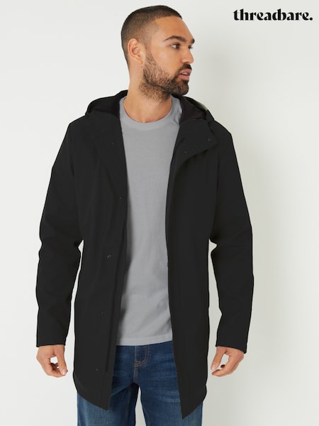 Threadbare Black Microfleece Lined Longline Hooded Raincoat (F57949) | £55