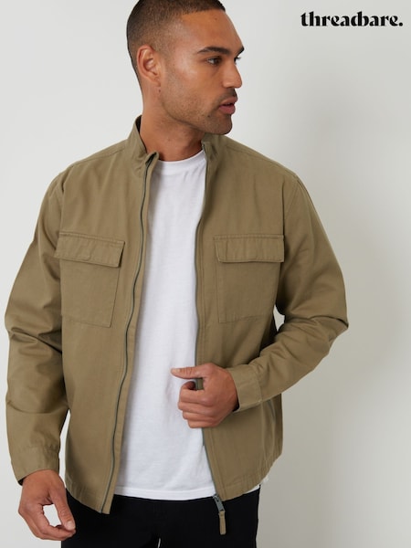 Threadbare Brown Cotton Twill Lightweight Funnel Neck Jacket (F57972) | £40