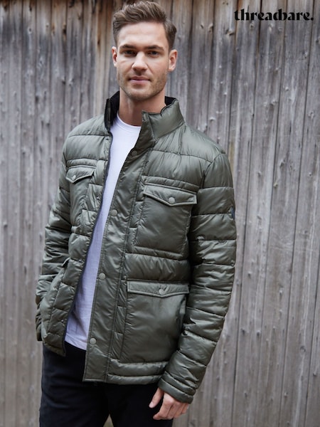 Threadbare Khaki Funnel Neck Utility Puffer Jacket (F57993) | £45