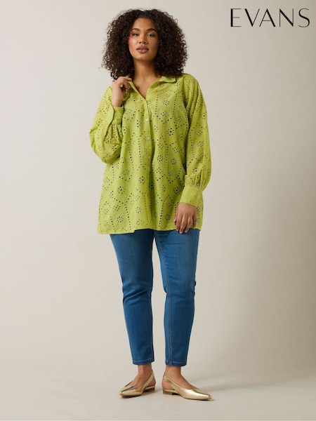 Evans Green Broidery 100% Cotton Blouse (F58073) | £47