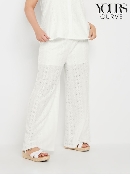 Yours Curve White Broderie Trousers (F58135) | £29