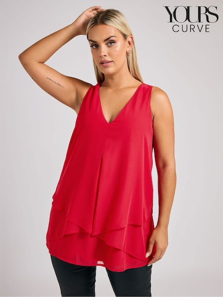 Yours Curve Red London Layered Top (F58140) | £32