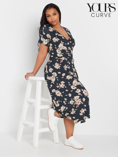 Yours Curve Blue Floral Midi Buckle Dress (F58169) | £37