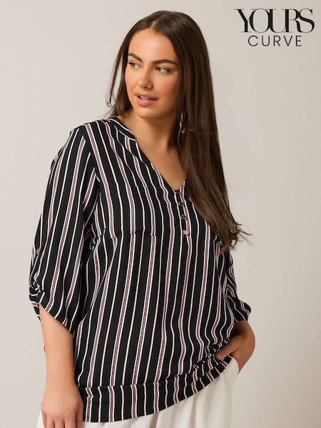 Yours Curve Black Tab Detail Blouse (F58184) | £39