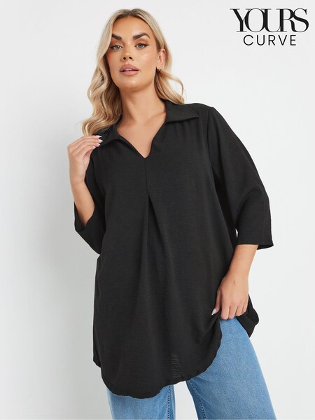 Yours Curve Black Textured Pleated Front Shirt (F58187) | £29