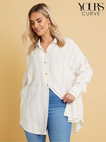 Yours Curve Natural Long Sleeve Linen Stripe Shirt (F58202) | £31