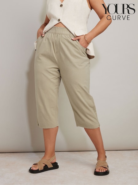 Yours Curve Natural Cool 100% Cotton Cropped Trousers (F58222) | £24